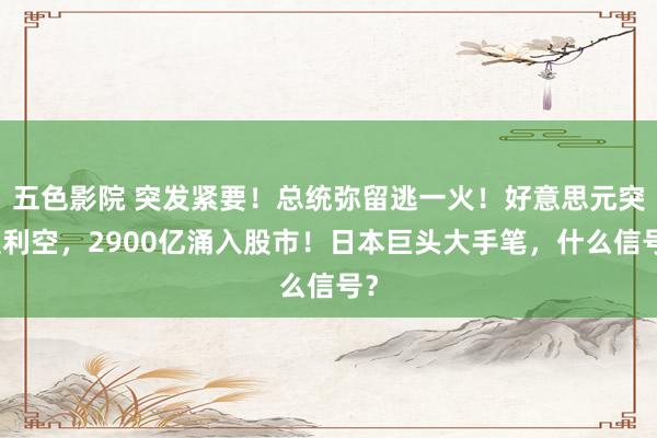 五色影院 突发紧要！总统弥留逃一火！好意思元突遭利空，2900亿涌入股市！日本巨头大手笔，什么信号？